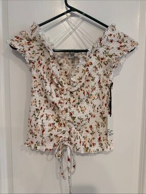 Floral Smocked White Crop Top with Ruffle Details